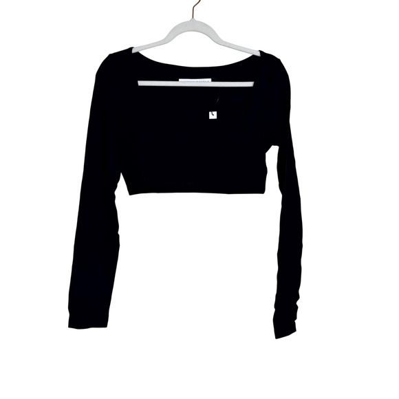 Susana Monaco Micro Square Neck Long Sleeve Crop Top in Black NWT Size Medium - Picture 2 of 8